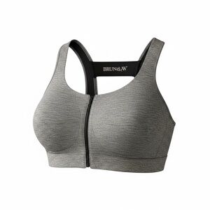 Brun&w front zip high impact sports bra gray heather racerback support bra women